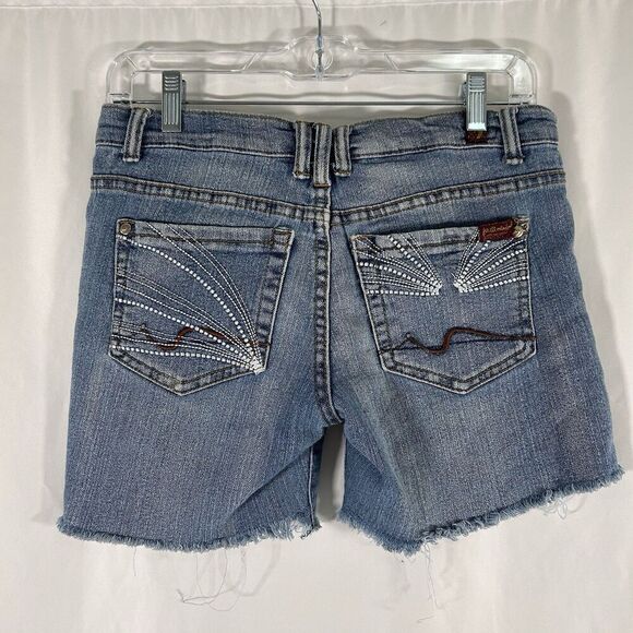 Seven for all Mankind Cut Off Shorts Women's 28 Medium Wash Denim Low Rise - Picture 5 of 8
